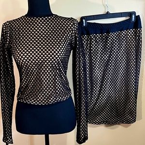 Netted 2 piece  Black and Tan body con set